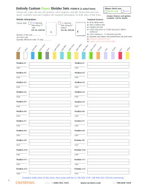 Entirely Custom Paper Divider SetsFORM B 2-sided form