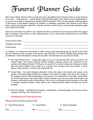 Fillable Online Planning for the Funeral Services - Saint Anne Catholic ...