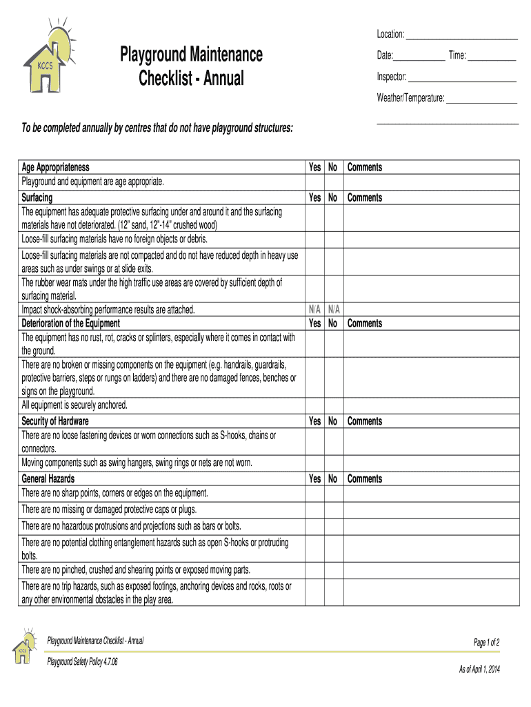 playground maintenance checklist Preview on Page 1