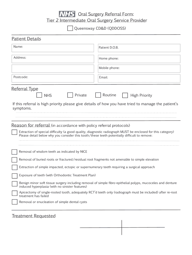 Fillable Online Oral Surgery Referral Form Tier 2 Intermediate Oral Fax