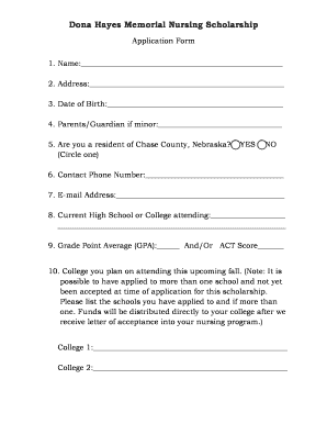 Dona Hayes Memorial Nursing Scholarship Application Form