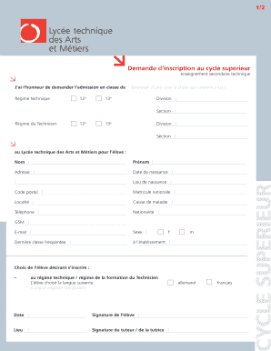 Luxembourg Technical High School Admission Form