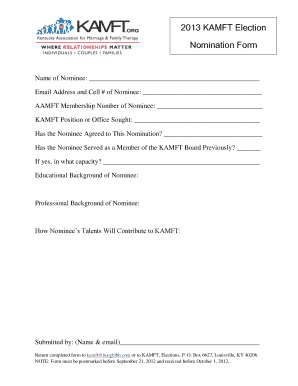 Medical negligence complaint format - 2013 bKAMFTb Election Nomination Form - kamft