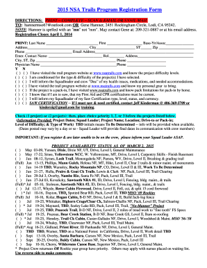 2015 NSA Trails Program Registration Form