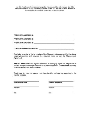 Just fill in the address of your property / properties that you would like us to manage, sign at the bottom and fax it to us on (07) 3354 8099 or post it to PO Box 413, Red Hill QLD 4059