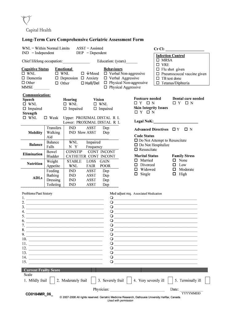 geriatric assessment form Preview on Page 1