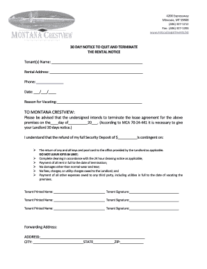 Alabama 30 day notice to vacate - Tenant Written 30 Day Notice Form