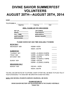 Printable ged practice test - Divine savior summerfest volunteers august 20th august 25th, 2014 - divinesaviornorridge