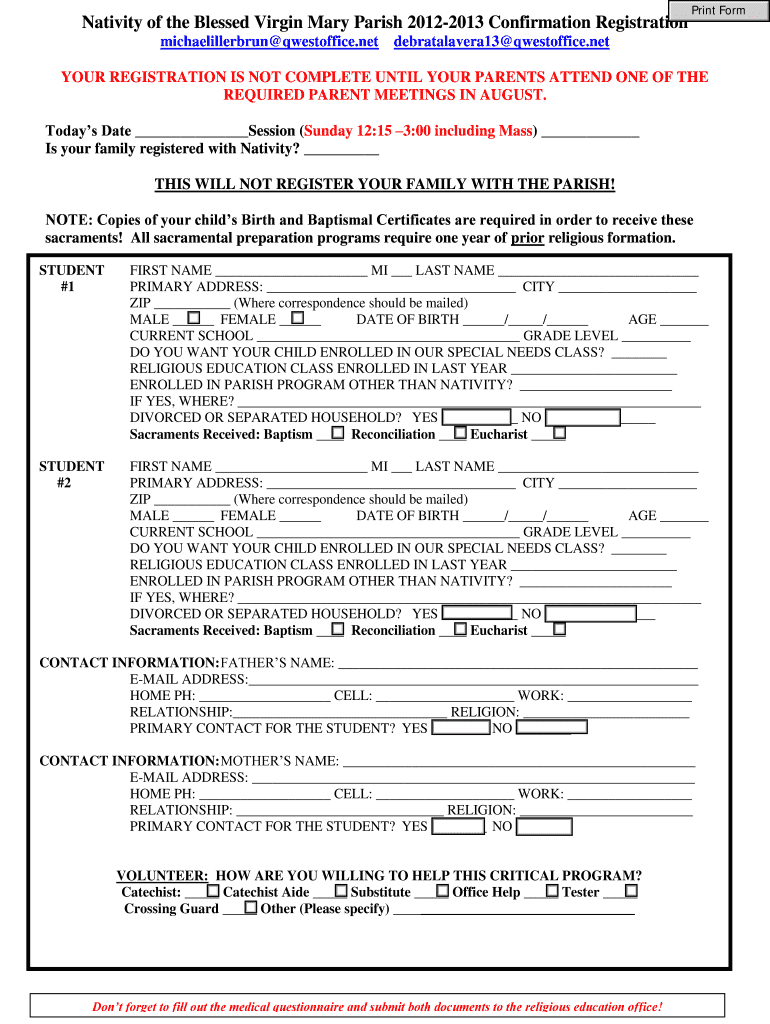 Fillable Online nbvm Nativity of the Blessed Virgin Mary Parish