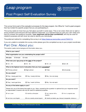 Project evaluation form - Leap program, Form 7 Post program participant self ... - Office for Youth - officeforyouth sa gov