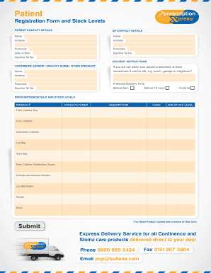 Patient Registration Form and Stock Levels - Bard Medical - bardmedical co