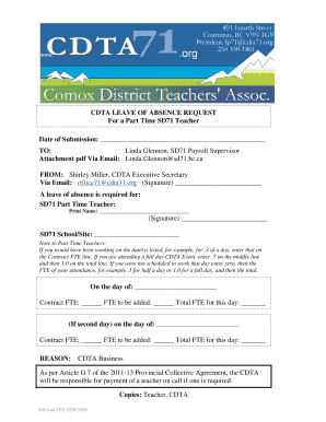 Application of leave of absence - LEAVE OF ABSENCE REQUEST FORM TEACHER - cdta71