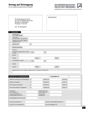 Antrag auf die Eintragung in dieArchitektenliste Stadtplanerlistenach dem Baukammergesetz Nordrhein-Westfalen