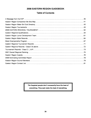 2008 EASTERN REGION GUIDEBOOK Table of Contents