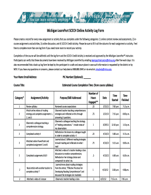 Unemployment work search activity log examples - Michigan bLearnPortb SCECH Online Activity Log Form - learnport