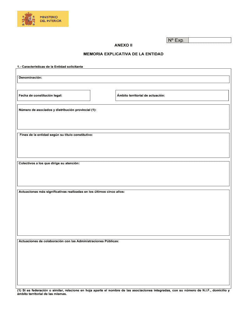 N Exp ANEXO II MEMORIA EXPLICATIVA DE LA ENTIDAD Vista previa en la página 1