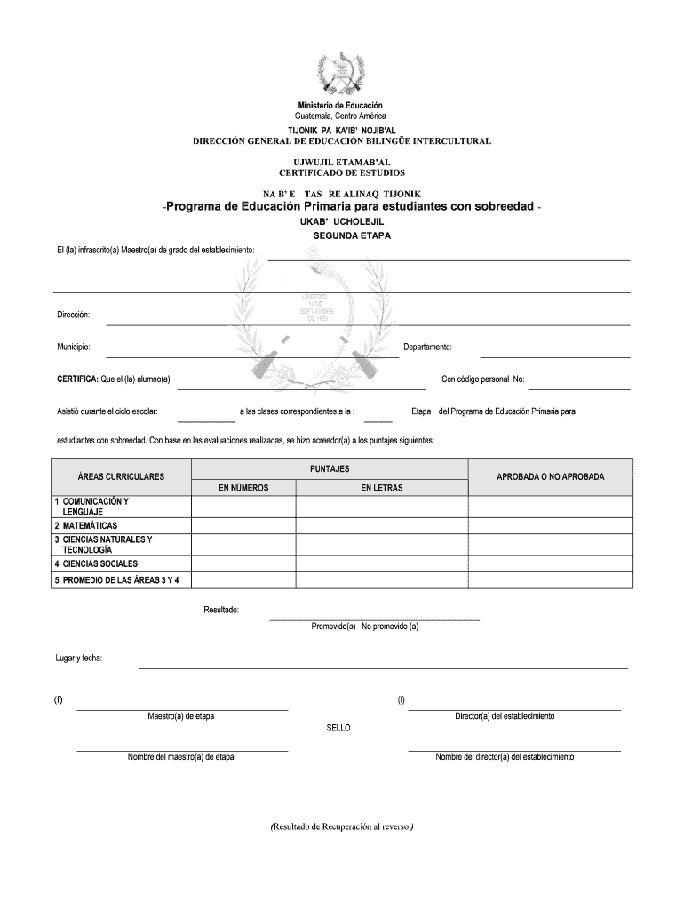 Certificado Segunda Etapa Poblaci n Biling e PEPS - Ministerio de Vista previa en la página 1