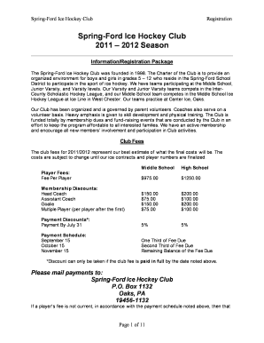 SpringFord Ice Hockey Club Registration SpringFord Ice Hockey Club 2011 2012 Season Information/Registration Package The SpringFord Ice Hockey Club was founded in 1998 - springfordicehockey
