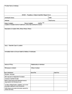 Fillable Online DODD Possible or Determined MUI ReportForm Fax Email ...