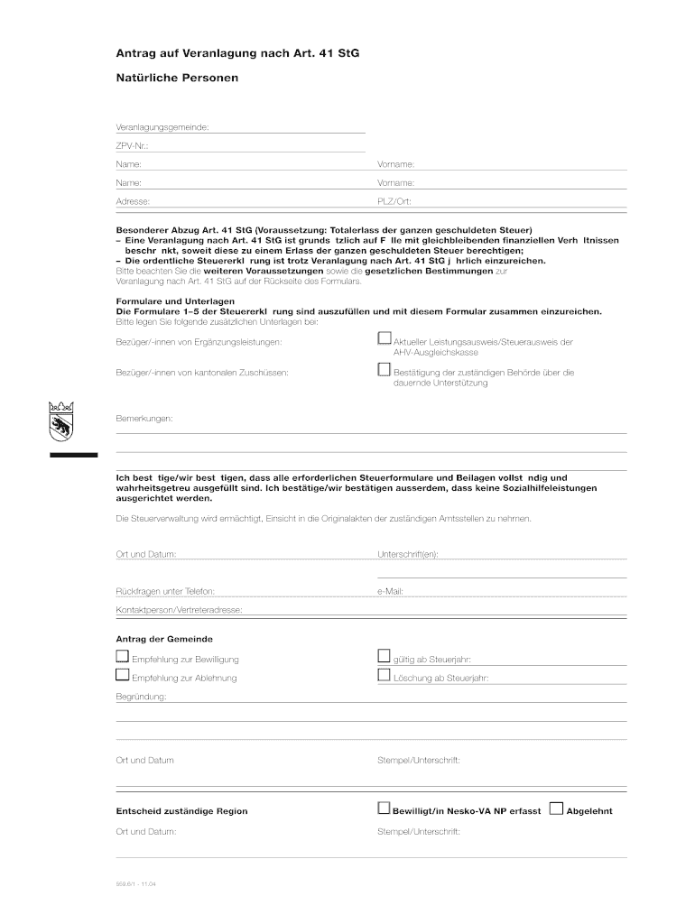 Ausfüllbar Online fin be Antrag auf Veranlagung nach Art. 41 StG ...
