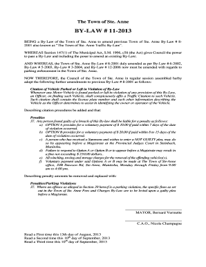 BY-LAW # 11-2013 - Town of Ste. Anne