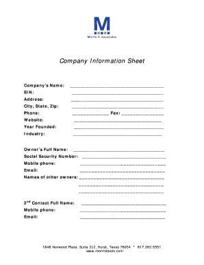 Fillable Online Company Information Sheet - bmorrisassociatesdfwbbcomb ...