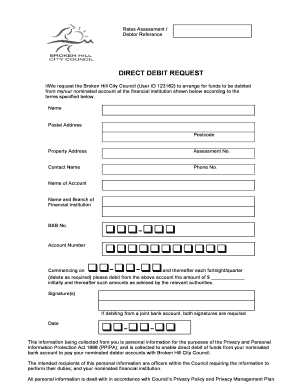 Direct debit form template - Direct debit request form DDR Service agreementdoc - brokenhill nsw gov