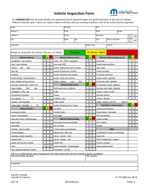 Fillable Online Vehicle Inspecon Form - Chrysler Factory Plans Fax ...