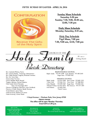 Sunday Mass Schedule Saturday 5:30 pm Sunday 7:30, 9:00, 10:30 ... - holyfamilyfp