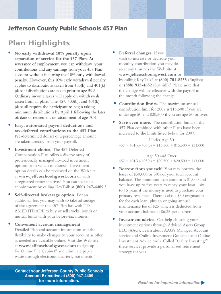 Fillable Online Jefferson County Public Schools 457 Plan Fax Email