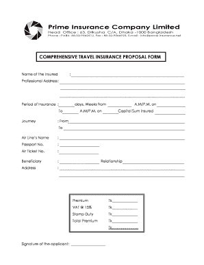 COMPREHENSIVE TRAVEL bINSURANCEb PROPOSAL FORM - prime-insurance