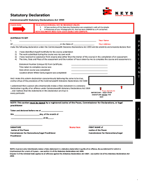 statutory declaration commonwealth hr keys pdffiller