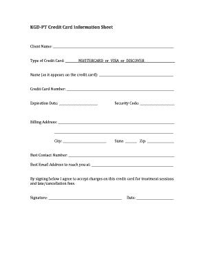 fillable online kgdpt credit card information sheet fax credit card information sheet
