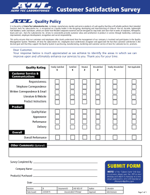 Patient feedback form pdf - Customer Satisfaction Survey - atlinc.com - Aero Tec Laboratories