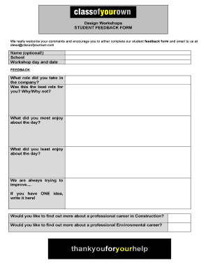 Student Feedback Form - DEC Teacher Resource Centre