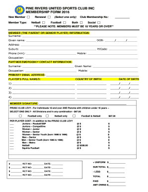 PINE RIVERS UNITED SPORTS CLUB INC MEMBERSHIP FORM 2016 - pineriversunited org