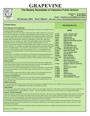 Easter potluck sign up sheet - au Principals Report Notes home this week Food Allergies and Anaphylaxis The staff have just completed CPR and anaphylaxis training and I thought that the 2016 following might be appropriate: Food allergy continues to increase at alarming -