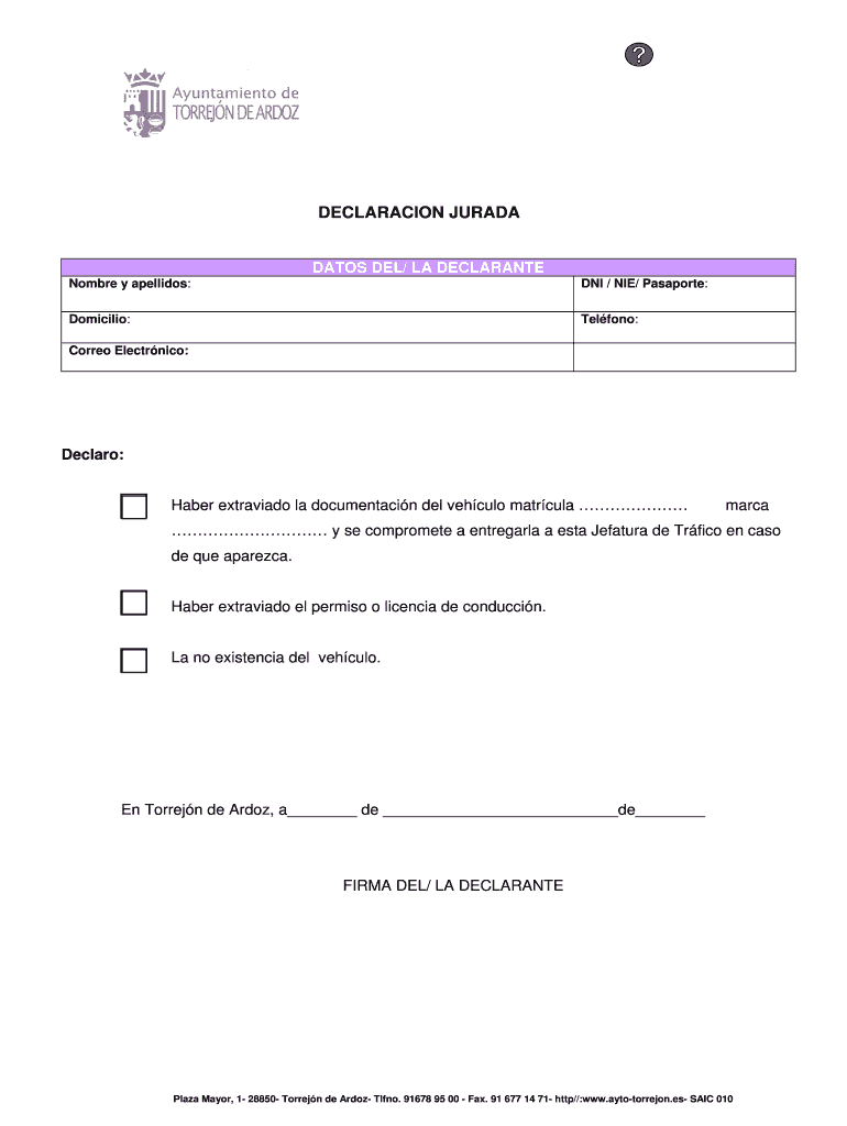 Haber extraviado la documentacin del vehculo matrcula Vista previa en la página 1