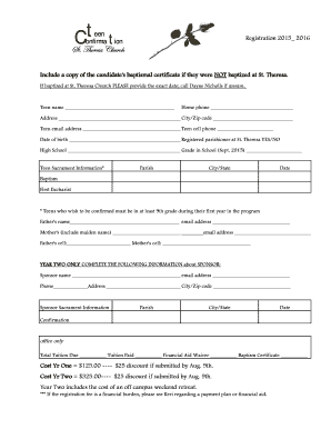 Authorization letter for baptismal certificate - Registration Form - St. Theresa Catholic Church - sttheresaoakland