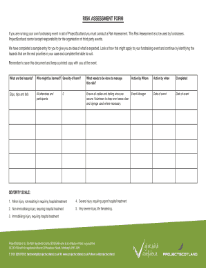 Risk assessment form sample - RISK ASSESSMENT FORM - Project Scotland - projectscotland co