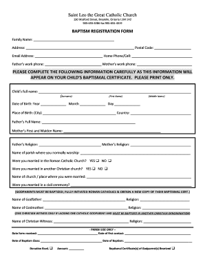 Baptism Registration Form - St. Leo The Great Catholic Church - stleothegreat