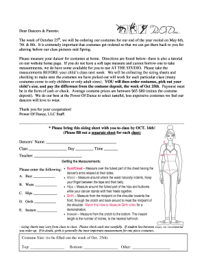 Fillable Online To download the costume measurement sheet. - Power Of ...