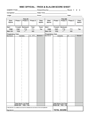 Volleyball score sheet printable - WBC OFFICIAL - TRICK amp SLALOM SCORE SHEET