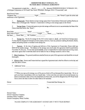 CROSSWINDS BOAT STORAGE INC OUTSIDE BOAT STORAGE AGREEMENT