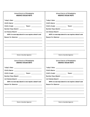 Philadelphia Absence Excuse Note