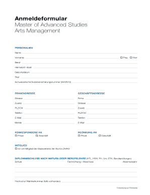 Anmeldeformular Master of Advanced Studies Arts Management