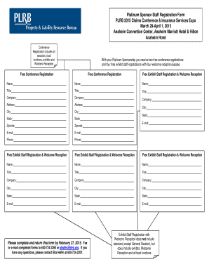 Platinum Sponsor Staff Registration Form PLRB 2015 Claims - plrbclaimsconference