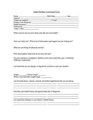 Adult Nutrition Assessment Form