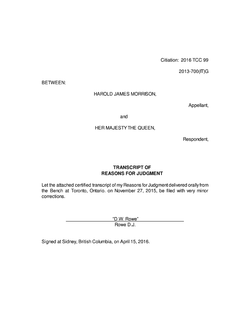 Fillable Online decision tcc-cci gc TRANSCRIPT OF REASONS FOR JUDGMENT ...