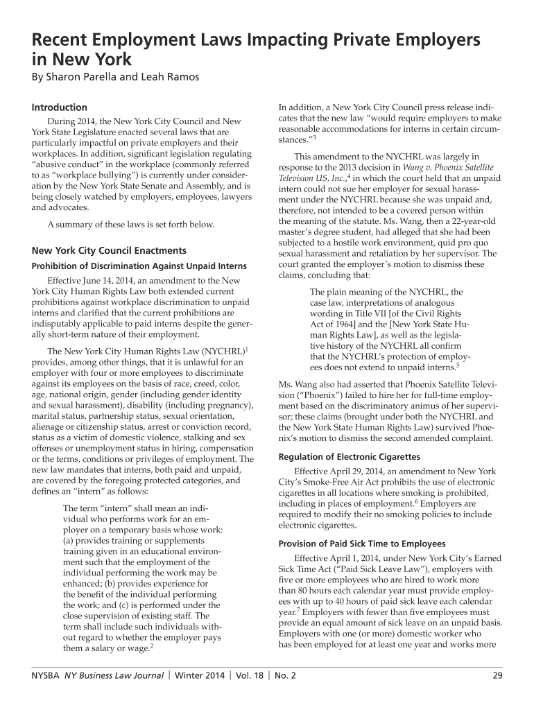 Fillable Online Recent Employment Laws Impacting Private Employers Fax